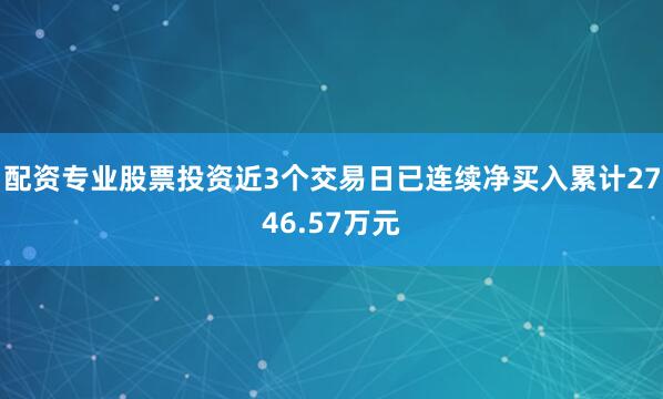 配资专业股票投资近3个交易日已连续净买入累计2746.57万元